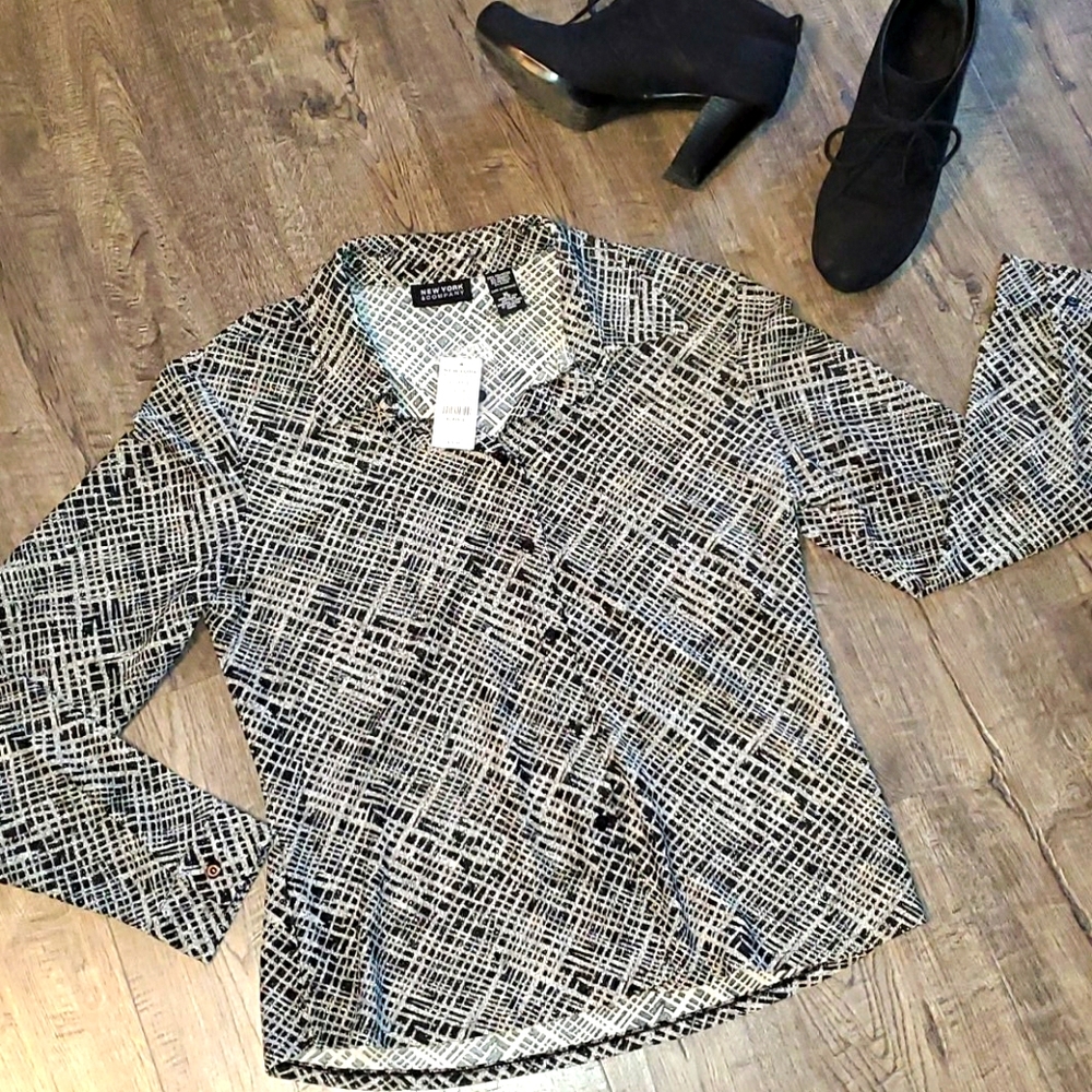 🆕️NWT Silver Sparkle & Black Button Up Shirt Sz XL